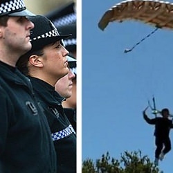 Picture Of Mystery man parachutes into Glasgow city centre at midnight - and then vanishes